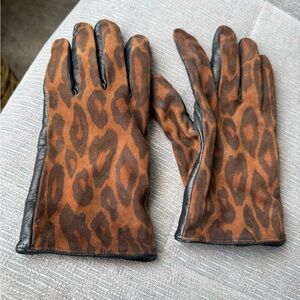 Saks Fifth Avenue Brown Leopard Leather Gloves